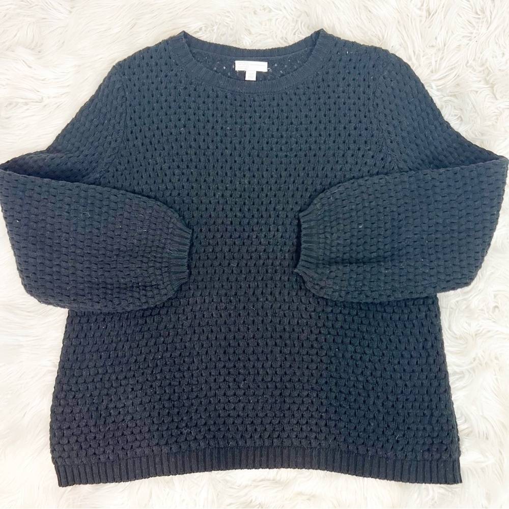 14TH & UNION BLACK OPEN WEAVE KNIT CROCHET PULLOVER SWEATER SZ LARGE